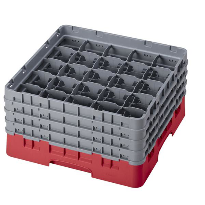 25 Compartment Glass Rack with 4 Extenders H215mm - Red