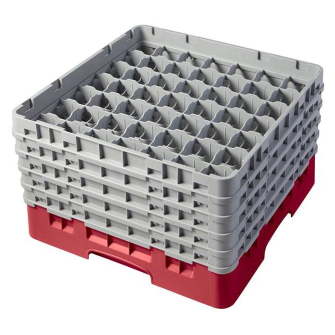 49 Compartment Glass Rack with 5 Extenders H257mm - Red