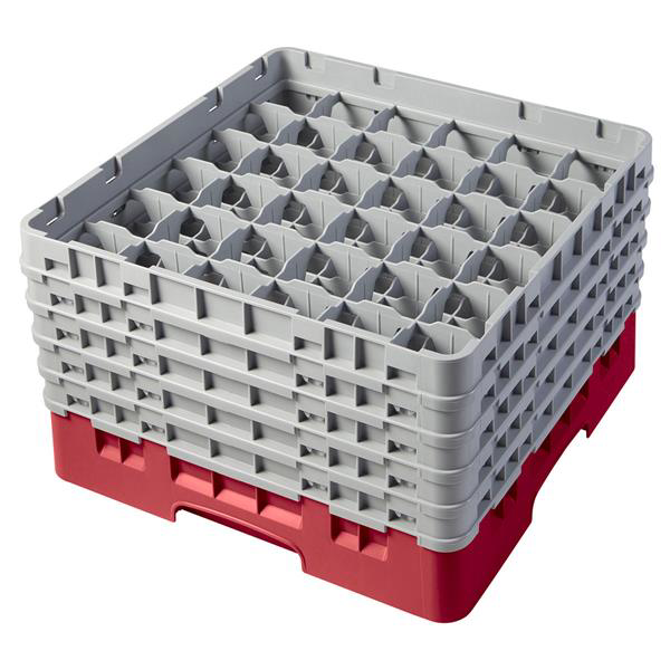 36 Compartment Glass Rack with 5 Extenders H279mm - Red