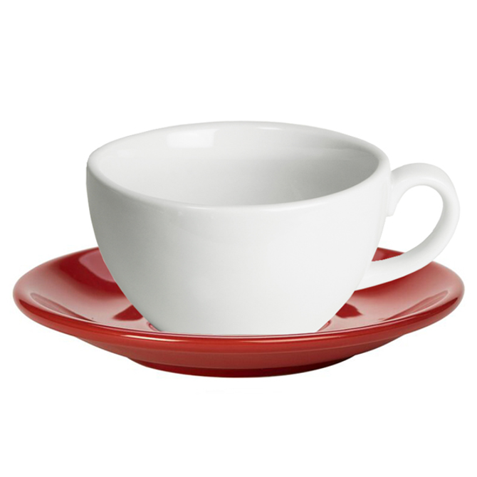 GenWare White Bowl Shaped Cup and Red Saucer 8.8oz / 250ml
