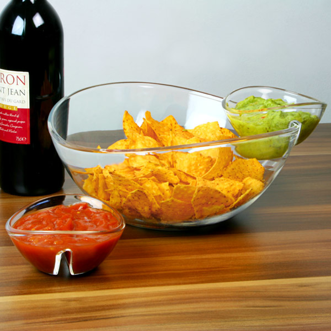 Chip and Dip Bowl with 2 Side Dip Dishes