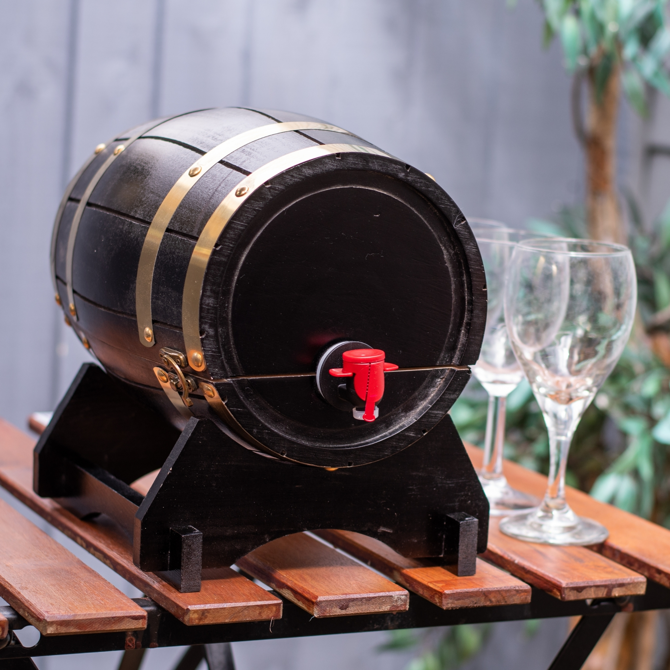 Wooden Wine Barrel Dispenser Black Pine 5ltr