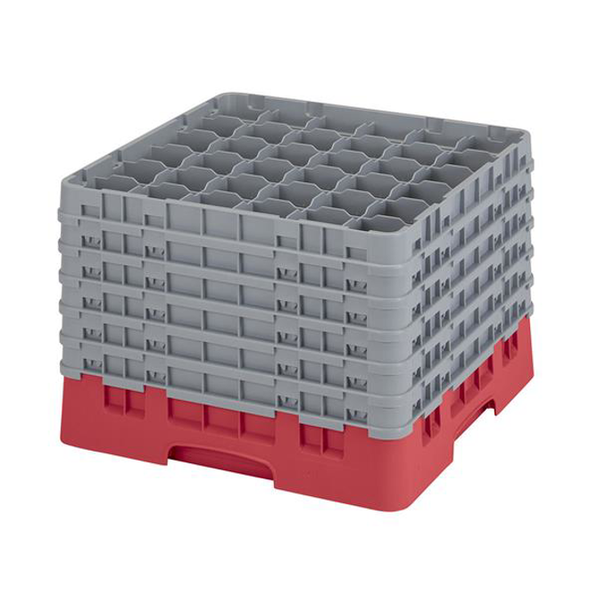 36 Compartment Glass Rack with 6 Extenders H320mm - Red