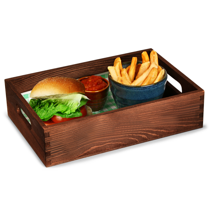 Wooden Burger Tray Dark Pine 28 x 19 x 6cm