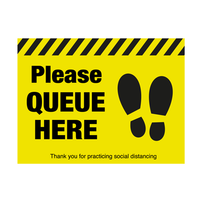 Please Queue Here with Symbol Social Distancing Floor Graphic 40 x 30cm