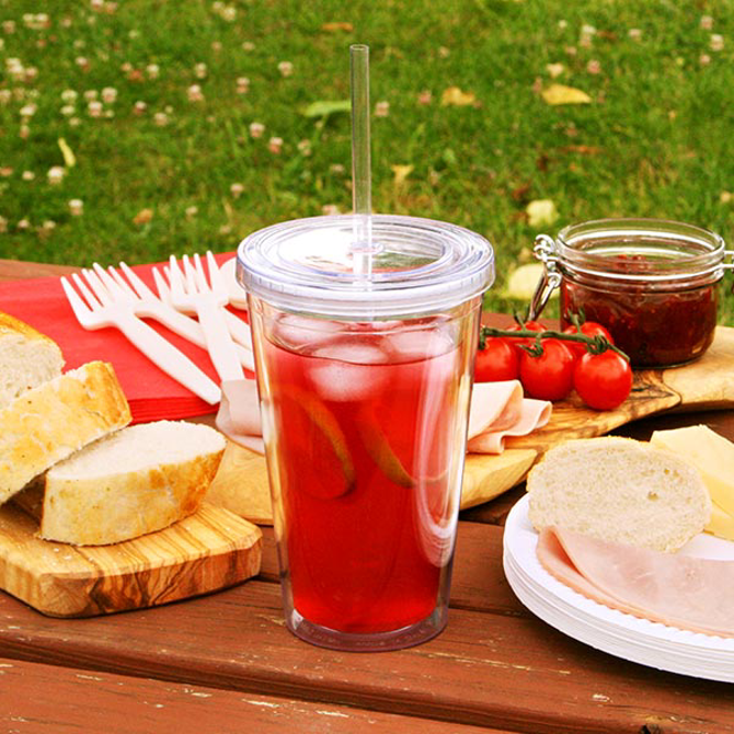 Insulated Reusable Plastic Tumbler with Lid and Straw 16oz / 470ml