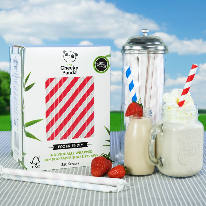 Cheeky Panda Bamboo Paper 10mm Shake Straw Red and White