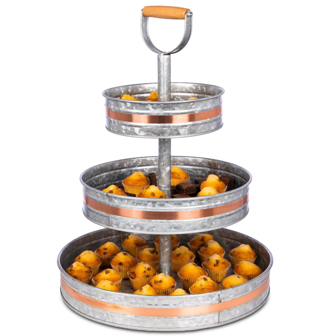 3 Tier Galvanised Serving Stand Tray with Handle
