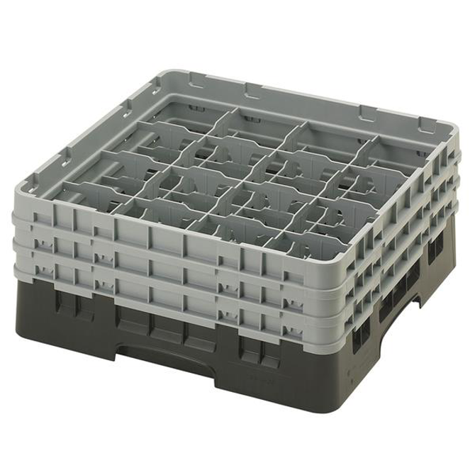 16 Compartment Glass Rack with 3 Extenders H174mm - Black