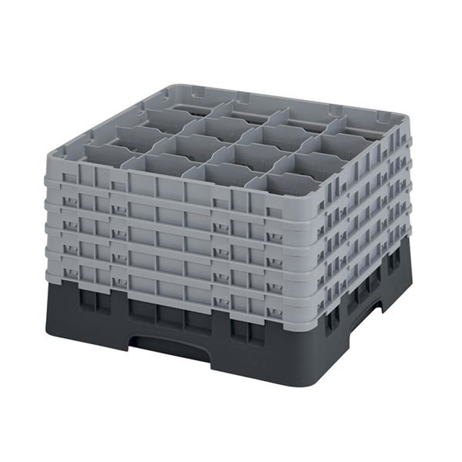 16 Compartment Glass Rack with 5 Extenders H279mm - Black
