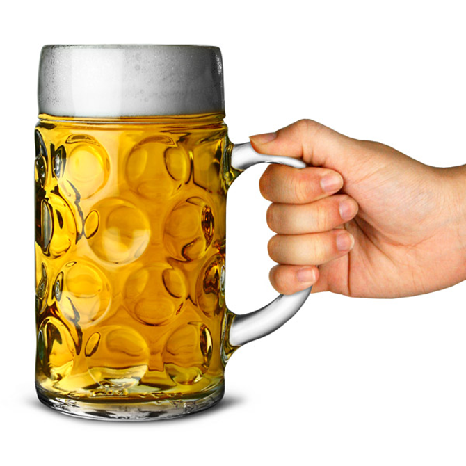 German Beer Stein Glass CE Lined at 2 Pints / 1.1ltr