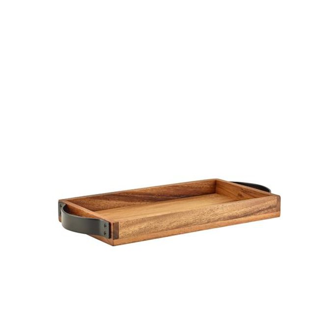 GenWare Acacia Wood Serving Tray with Metal Handles 32.5 x 17.5cm