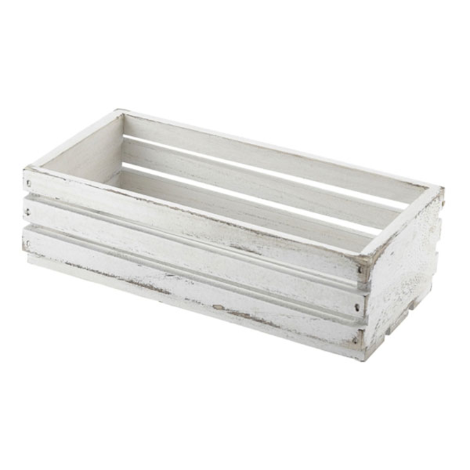 Genware Wooden Crate White Wash Finish 25 x 12 x 7.5cm