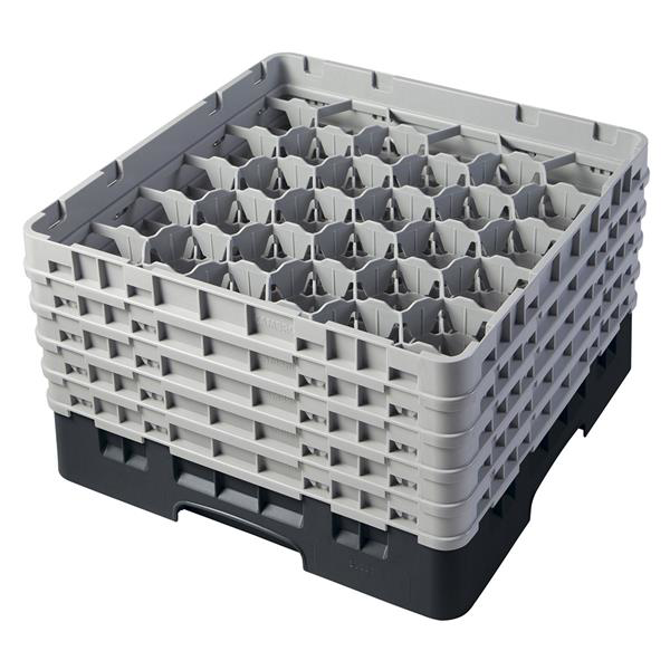 30 Compartment Glass Rack with 5 Extenders H257mm - Black