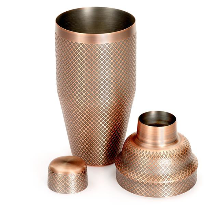 Barfly 3-Piece Diamond Lattice Japanese Style Shaker Set Antique Copper