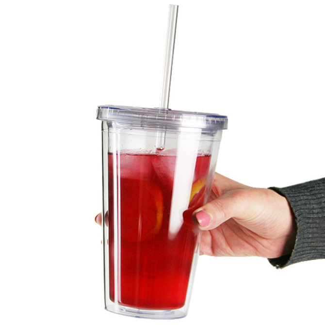 Insulated Reusable Plastic Tumbler with Lid and Straw 16oz / 470ml