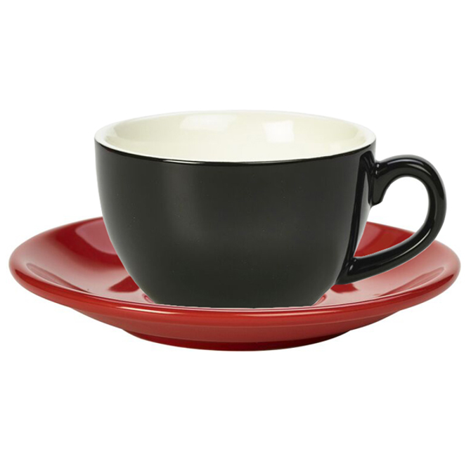 GenWare Black Bowl Shaped Cup and Red Saucer 12oz / 340ml