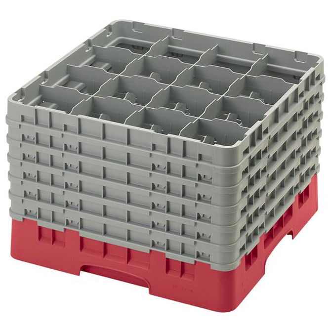 16 Compartment Glass Rack with 6 Extenders H320mm - Red