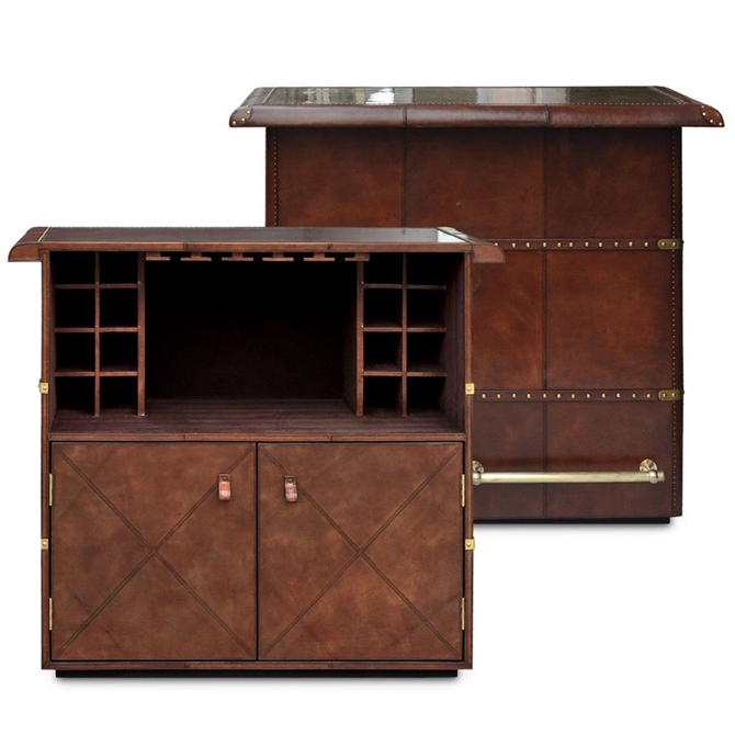 Panama Cognac Leather Bar Counter with Brass Top