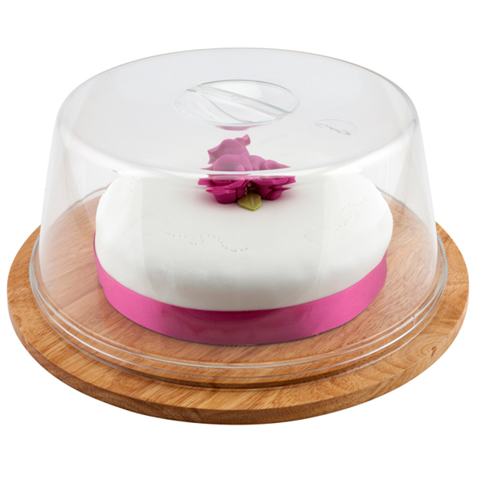 Hevea Wood Serving Board & Cake Plate 33cm