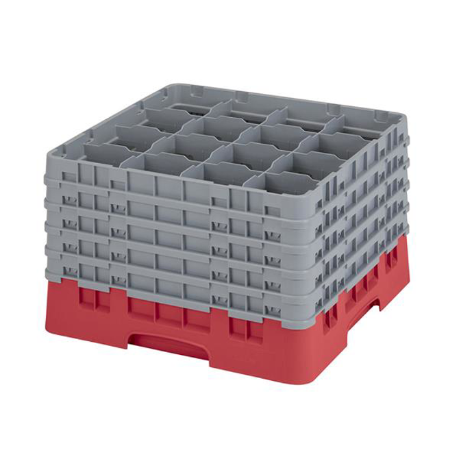 16 Compartment Glass Rack with 5 Extenders H279mm - Red
