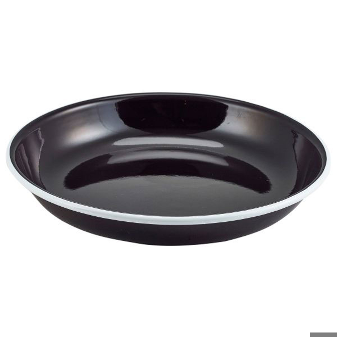 Genware Black Enamel Plate with White Rim 7.9inch / 20cm