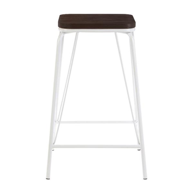 District White Metal & Elm Wood Stool