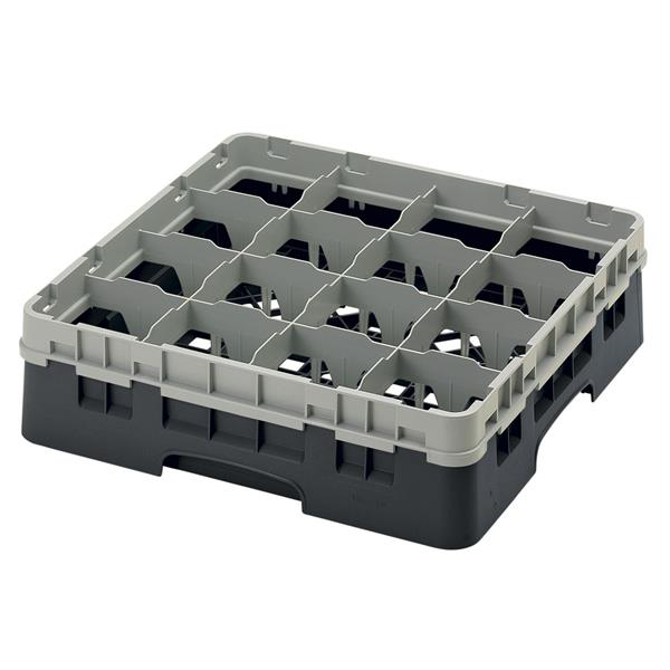 16 Compartment Glass Rack with 1 Extender H114mm - Black