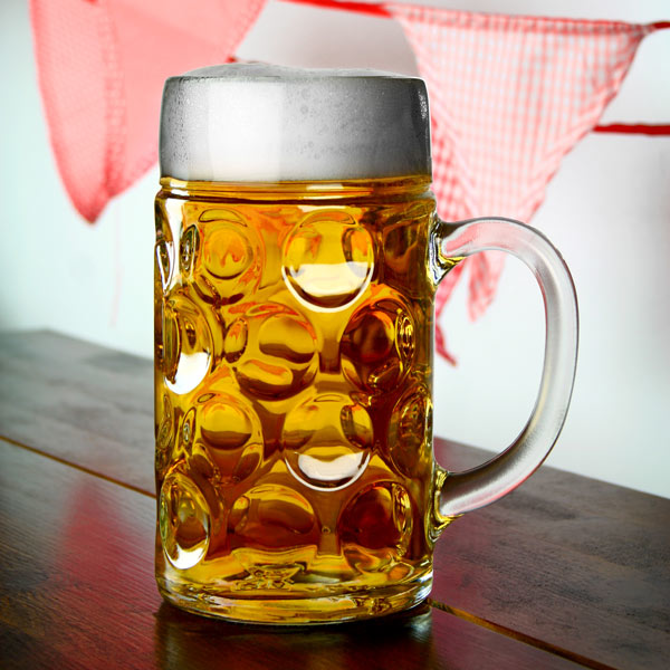 German Beer Stein Glass CE Lined at 2 Pints / 1.1ltr