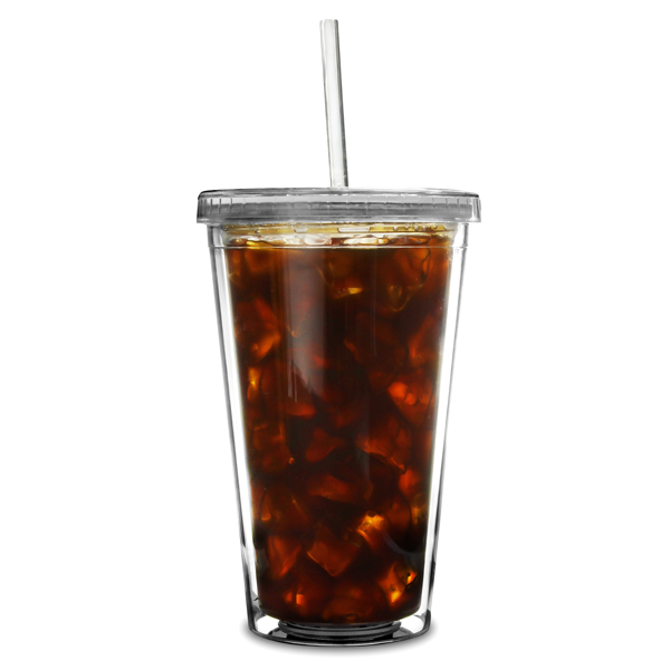 Insulated Reusable Plastic Tumbler with Lid and Straw 16oz / 470ml