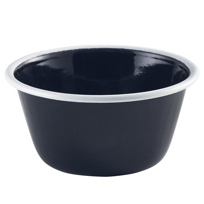 Enamel Deep Pie Dish Black with White Rim 12cm