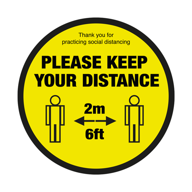 Please Keep Your Distance Text & Symbol Floor Graphic 40cm