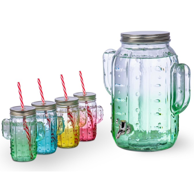 Cactus Drink Dispenser with Cactus Mason Jars