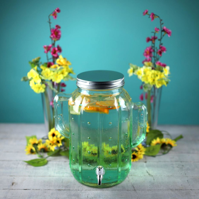 Green Cactus Glass Drink Dispenser 8L