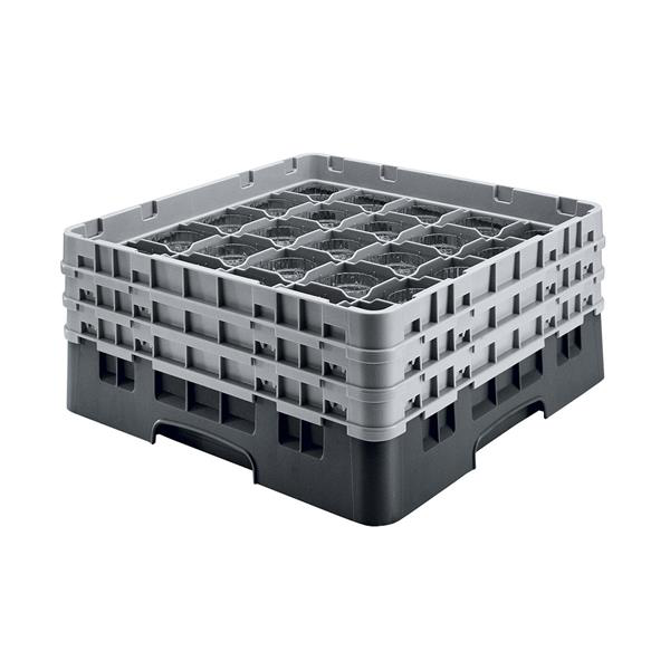 36 Compartment Glass Rack with 3 Extenders H155mm - Black