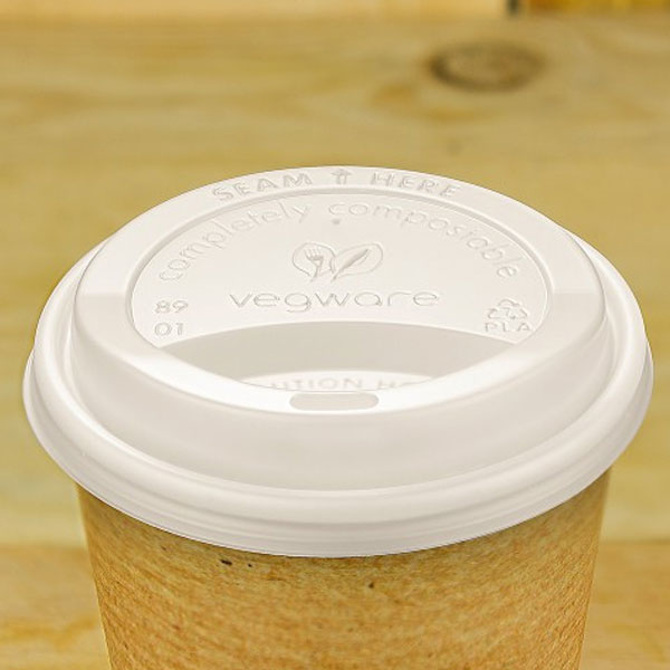 Compotable White CPLA Lids to Fit 89mm Paper Cups