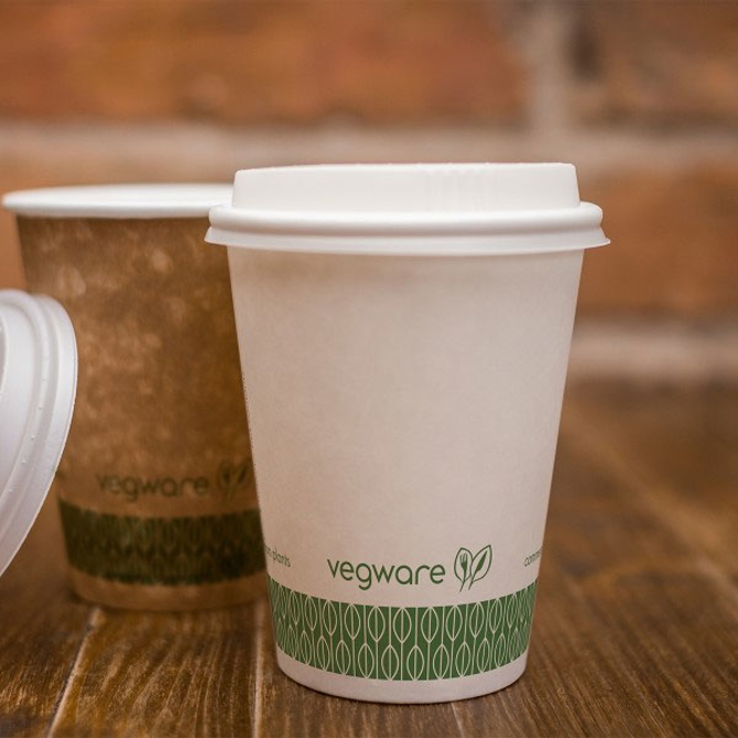 Compotable White CPLA Lids to Fit 79mm Paper Cups