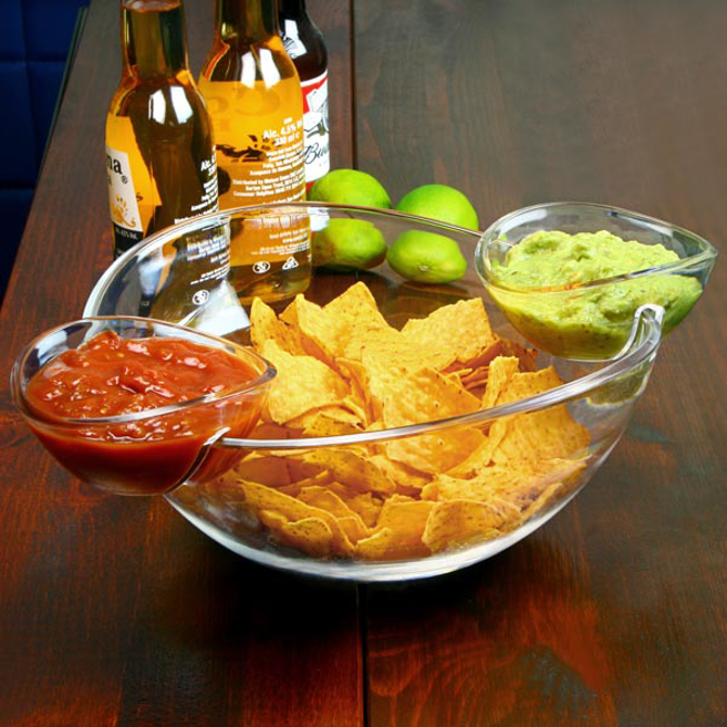 Chip and Dip Bowl with 2 Side Dip Dishes