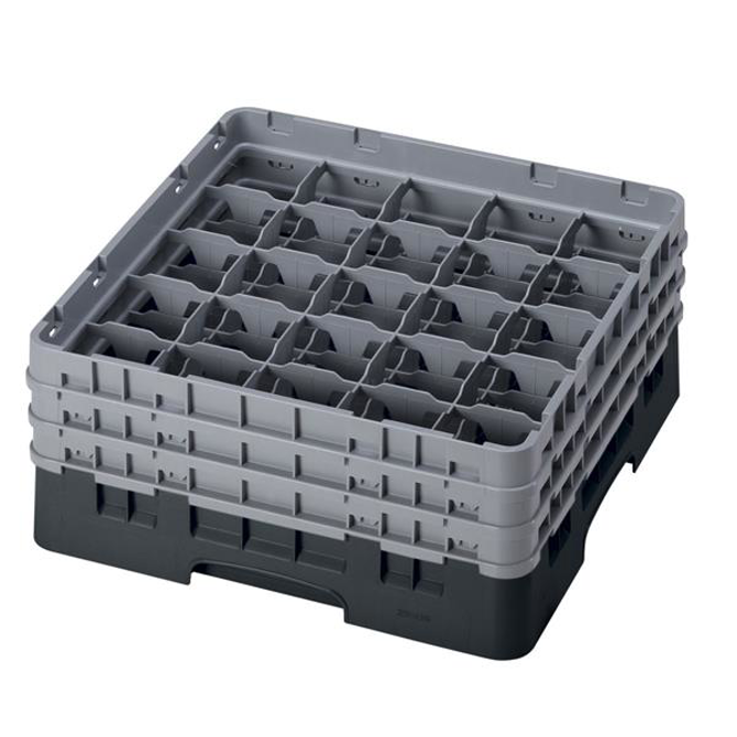 25 Compartment Glass Rack with 3 Extenders H174mm - Black