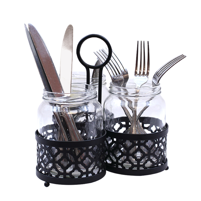 Farmhouse 3 Piece Mason Jar Cutlery Holder