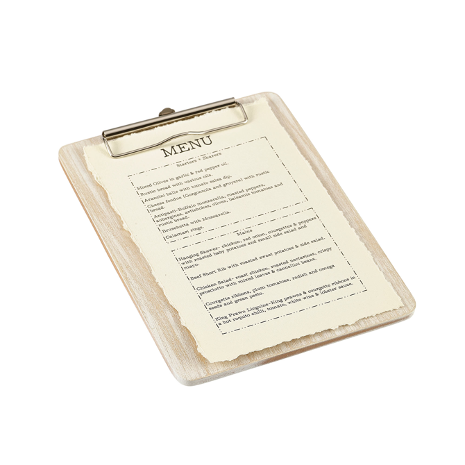 White Wash Wooden Menu Clipboard A5