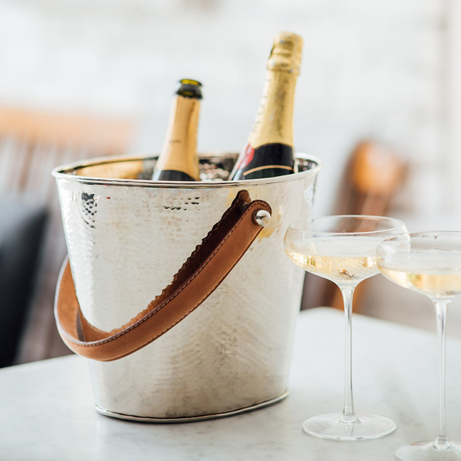Hammered Effect Leather Handled Wine Cooler