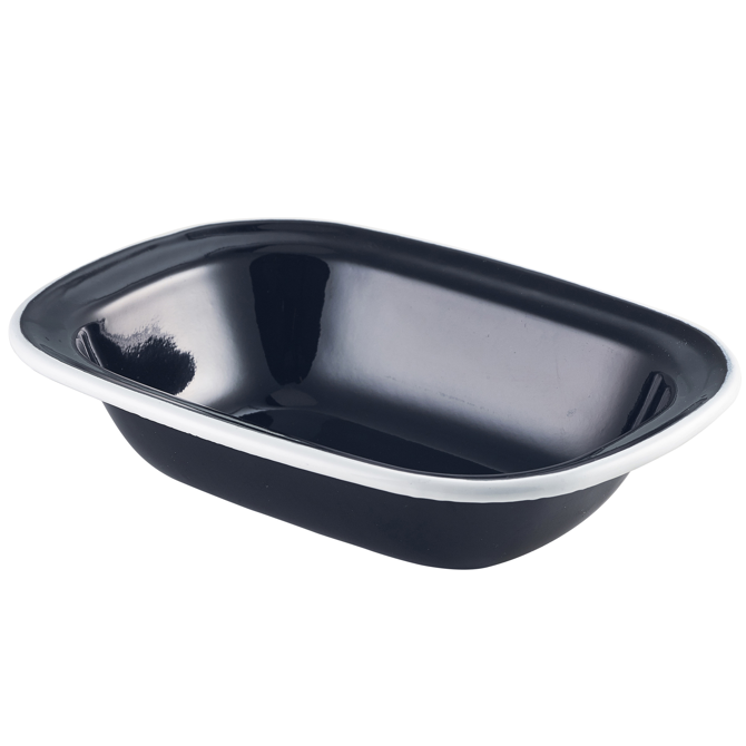 Enamel Pie Dish Black with White Rim 18cm