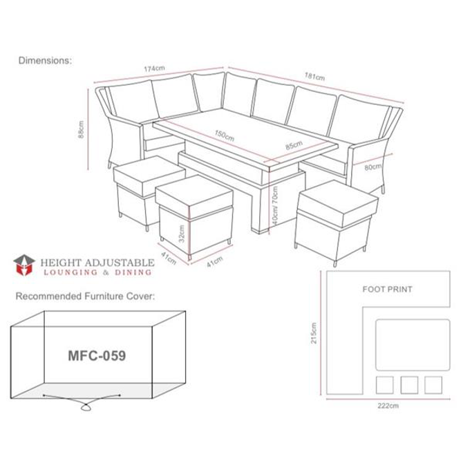 Veniza Corner Dining Set With Rising Table