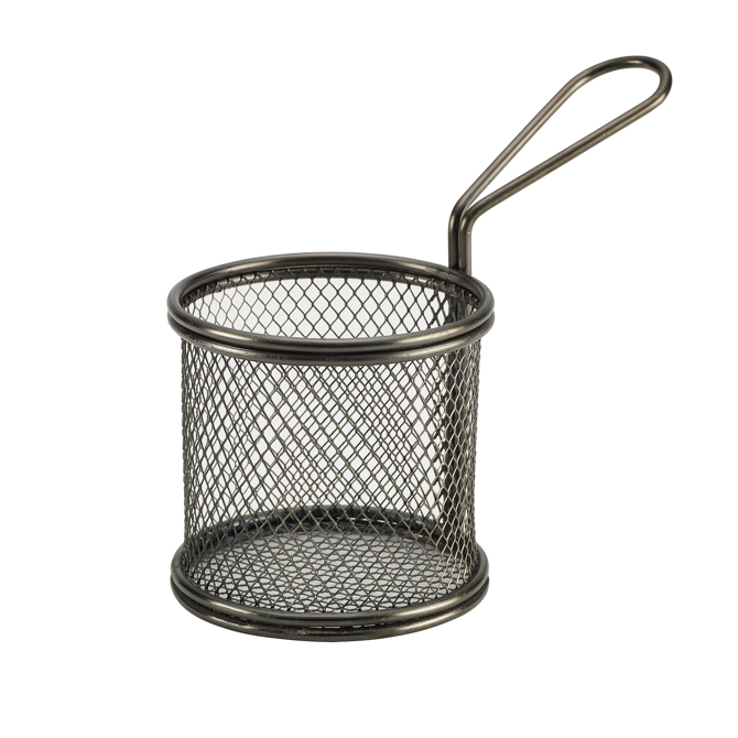 Genware Mini Presentation Round Fry Basket Black 9.3 x 9cm