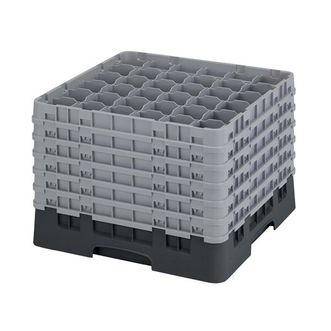 36 Compartment Glass Rack with 6 Extenders H320mm - Black