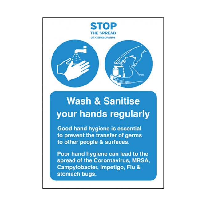 Wash & Sanitise Your Hands Regularly A4 Self Adhesive Vinyl Notice