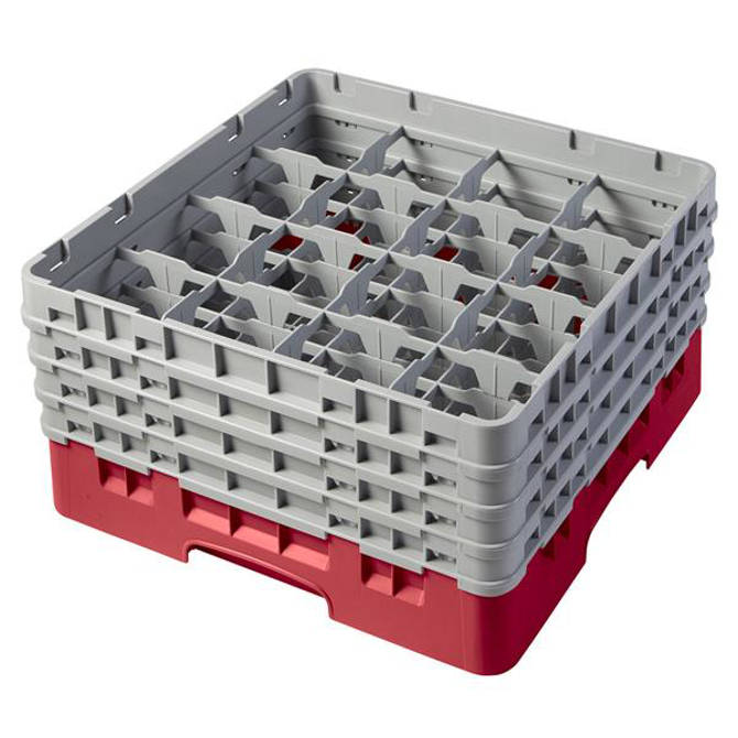 16 Compartment Glass Rack with 4 Extenders H215mm - Red