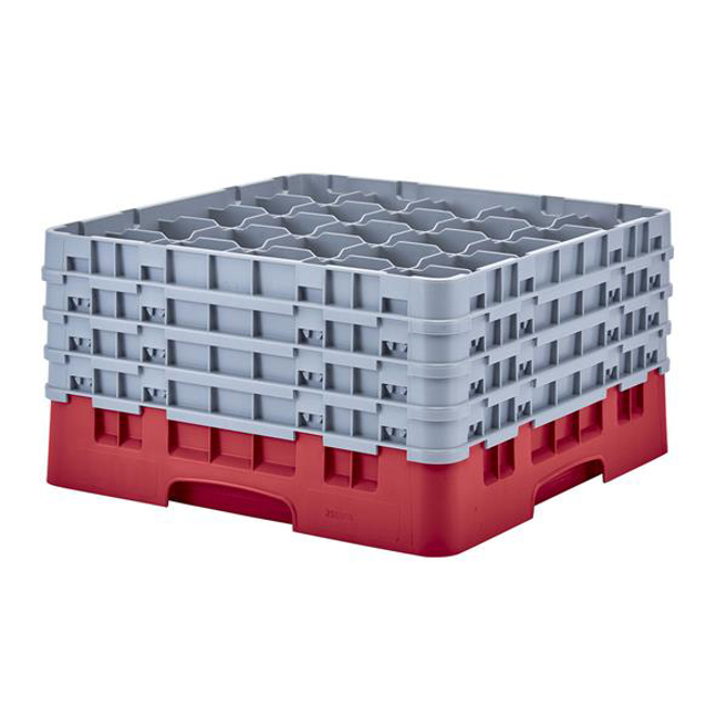 25 Compartment Glass Rack with 4 Extenders H238mm - Red