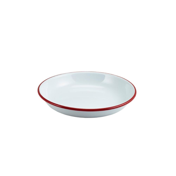 Enamel Rice/Pasta Plate White with Red Rim 20cm